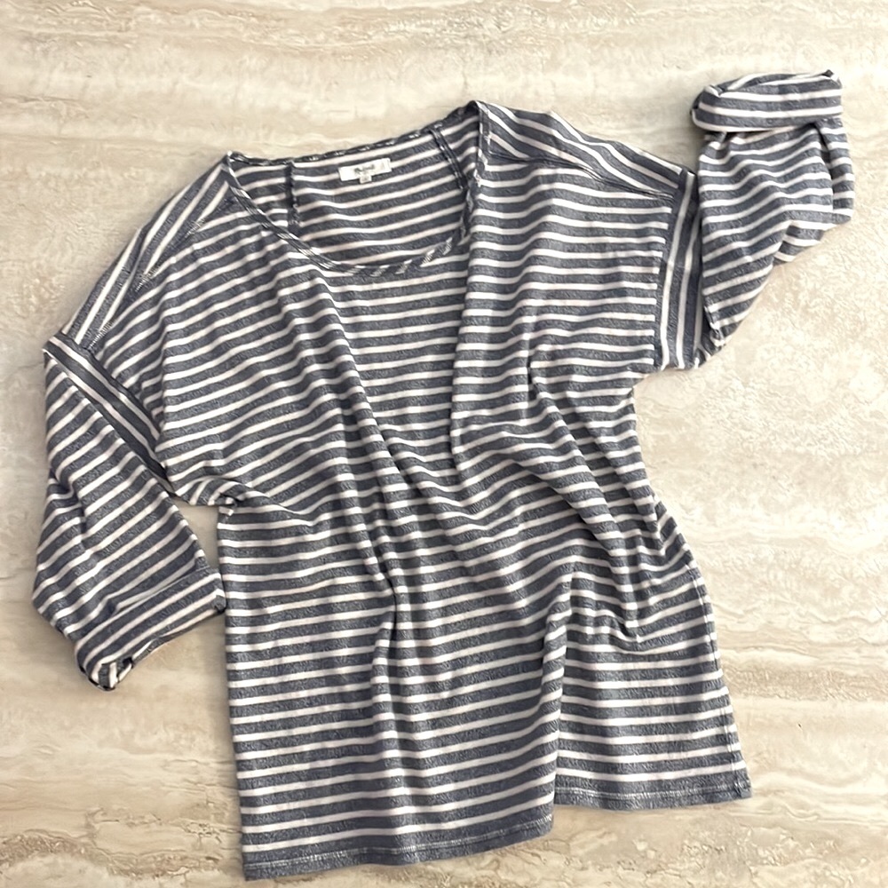 Madewell Cotton 3/4 Sleeves Striped Chart Tee